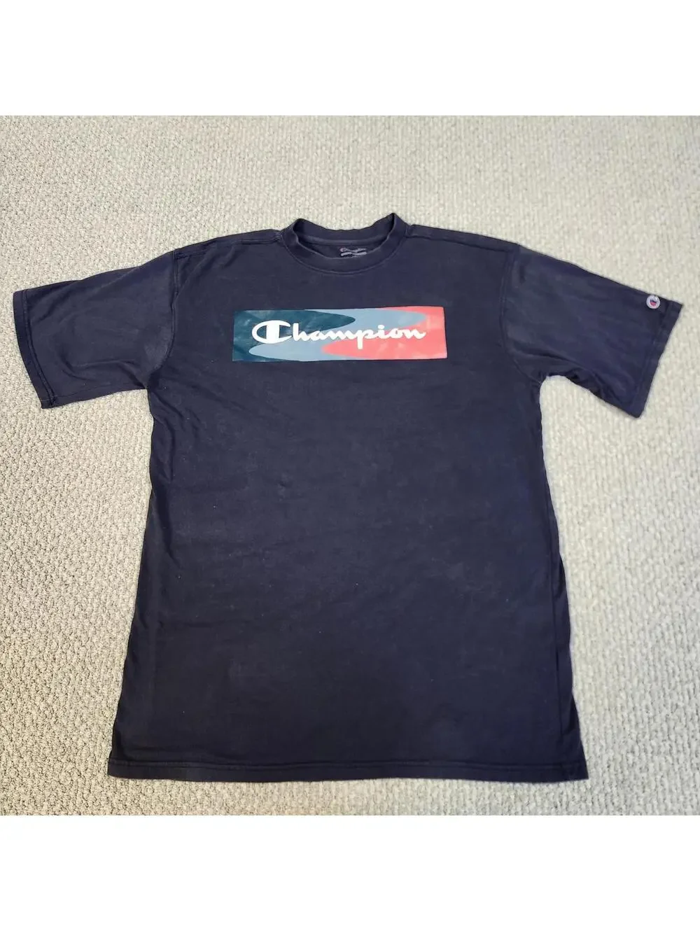 Champion Blue Short Sleeve T-Shirt with Color Block Logo Men's Size Large Tall - Picture 1 of 6